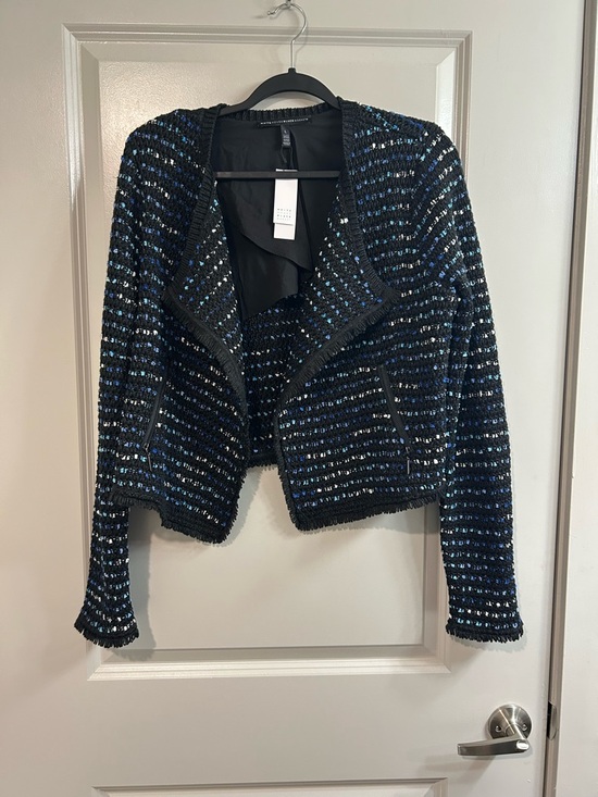 White House Black Market Jackets & Blazers - White House Black Market Black and Blue Tweed Open Front Jacket